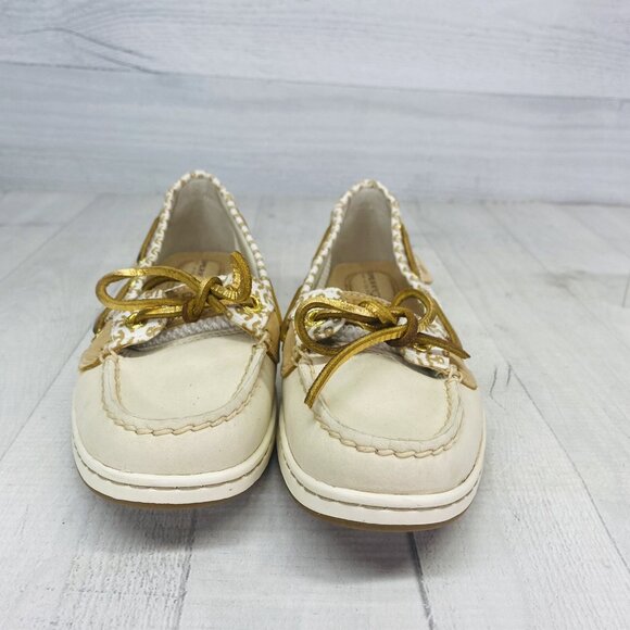 Sperry Top Sider Women Anchor Print 61428 Beige Leather Mesh Boat Loafer Sz 6 M - Picture 3 of 15